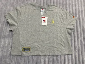 NEW Champion USA Gold Medal Cropped Tee — Size L — Oxford Grey thumbnail 1