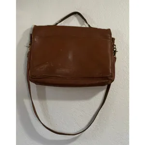 Laura USA Brown Leather Crossbody Handbag Purse Brass Turnlock Flap Bag 16x11 thumbnail 2