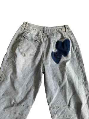 CHARTOU Heart Print Denim Barrel Leg Jeans Size Medium (8/10) NEW NWT thumbnail 2