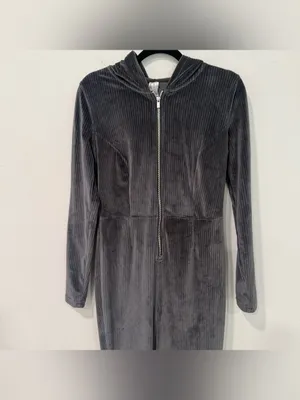 Fabletics Midnight Gray Plush Rib Hooded Jumpsuit M thumbnail 4