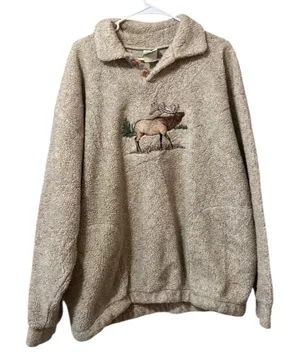 Art Unlimited Fleece Deer Pullover Sweater Sweatshirt Size Measured USA MADE VTG thumbnail 1