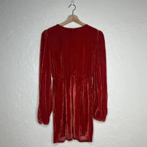 Lalavon Women's Orange Velour Velvet V-Neck Balloon Sleeve‎ Mini Dress Small thumbnail 3