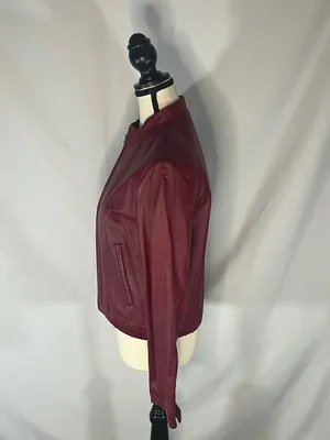 Boutique Europa Women’s Burgundy Genuine Leather Full Zip Jacket Coat Size 8 thumbnail 3