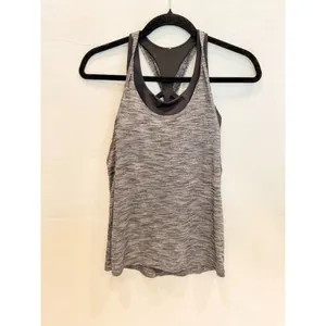 Lululemon Twist & Toil Tank Size‎ 4 Heathered Black Built In Bra Yoga Gym thumbnail 3