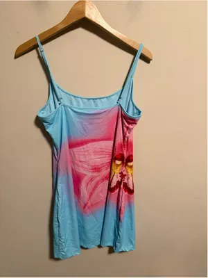 White Fox Boutique Maybe Later Hibiscus Splash Bodycon Mini Dress Blue- Size XL thumbnail 3