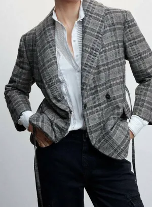 Mango Grey Checked Structured Quilted Jacket - Size M-L thumbnail 3