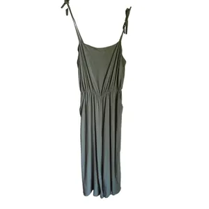 Gap Olive Green Wide Leg Cami Jumpsuit Medium Tie Strap 100% Viscose Pockets thumbnail 7