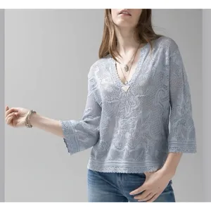 White House Black Market Size-M Womens Top Pointelle Stitch 3/4 Sleeve thumbnail 1