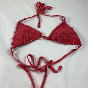 SM Salmon pink crochet triangle bikini top thumbnail 4