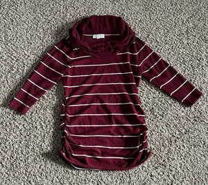 Pink Rose Cowl Neck‎ Quater Sleeve ruched Maroon/white strip sweater size large thumbnail 1