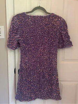 SHEIN Short Sleeve Purple Sequined Mini Dress thumbnail 9