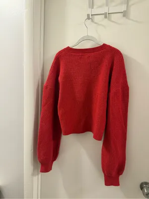 Peppermayo Red Ribbed Button-Up Cropped Cardigan thumbnail 5