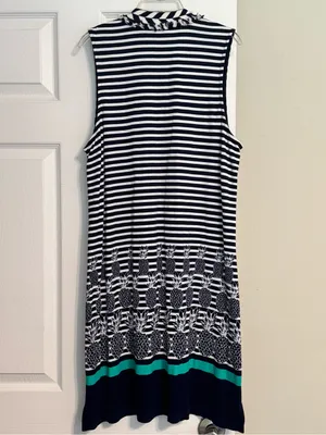 NWOT Crown & Ivy Navy White Stripe Pineapple Cayo Coco Summer Coastal Dress XL thumbnail 2