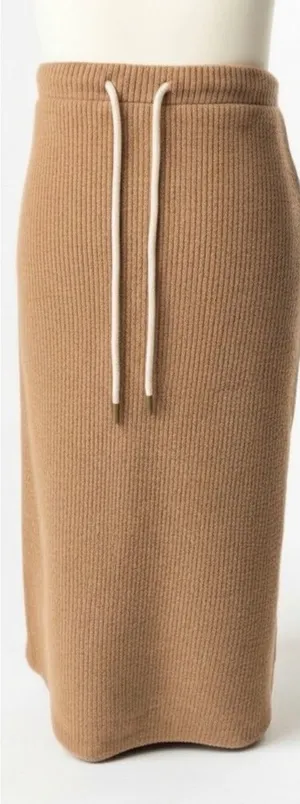 American Eagle Brown Ribbed Knit Midi Skirt Drawstring High Waist Size L thumbnail 1