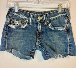 True Religion Bobby Cutoff Denim Shorts Distressed USA Size 24 thumbnail 1