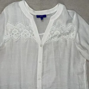 Apt 9 | White Lace Accented Button Front Blouse | Large thumbnail 3