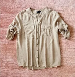Notations Beige Button Front Utility Blouse XL Roll Tab Sleeves thumbnail 1