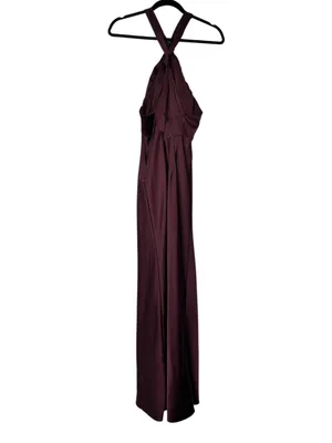 Liv Foster Satin Halter Gown burgundy thumbnail 4
