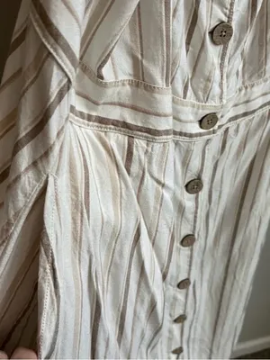 a.n.a. Rayon & Linen Blend Dress with Pockets Cream with Brown Stripes 2X thumbnail 5