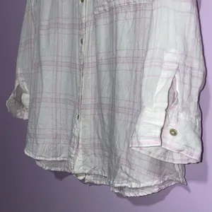 Free People No Limits Linen Button Up Women M White Lavender Plaid Beachy Boho thumbnail 3