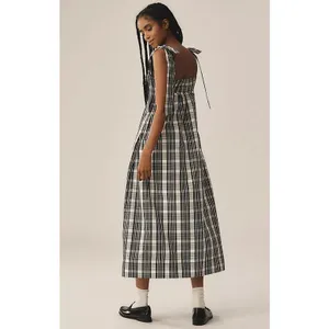 MAEVE Square Neck Tie Strap Midi Dress in Plaid Size Large thumbnail 3