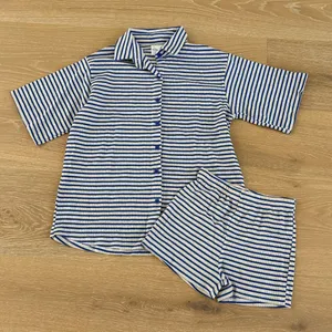 By Frankie Aris Stripe Shirt & Shorts Set Size XS Blue Gray thumbnail 1