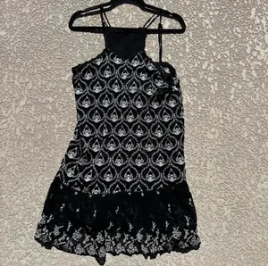 By Anthropologie Sheer Embroidered Mini Dress Black White Size Medium thumbnail 3