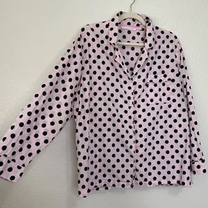 Victoria’s Secret Pink Black Polka Dot Button Down Pajama Top thumbnail 2
