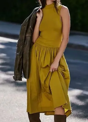Free People Pepita midi Dress in avocado oil color thumbnail 1