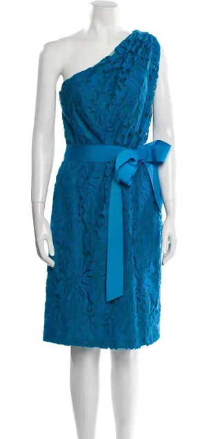 Tadashi Shoji Womens One Shoulder Floral Lace Sheath‎ Dress Teal Blue Size 14 thumbnail 1