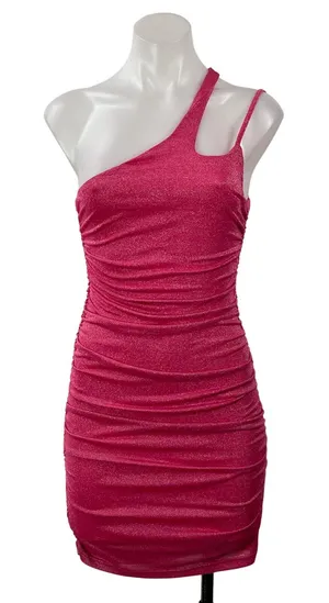 Superdown Women's Pink Sleeveless Metallic One Shoulder Bodycon Mini Dress Sz XS thumbnail 1