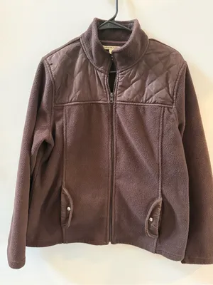 Carolyn Taylor Brown Quilted-Shoulder Fleece Zip Jacket thumbnail 1