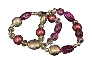 Elegant Purple and Gold Beaded Stretch Bracelets Set Boho Chic Jewelry‎ R-38 thumbnail 1