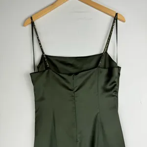 NWT Zara Green Satin Effect Midi Wrap Dress Sz Large Beaded Straps thumbnail 12