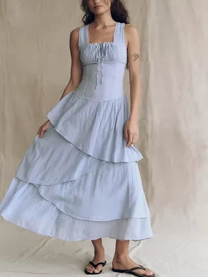 Free People In My Dreams Midi Dress in Pearl Blue L thumbnail 11
