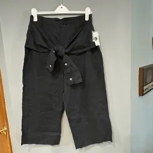 Anthropologie Black Linen Tie-Waist‎ Wide-Leg Cropped Pants High Rise NEW thumbnail 4