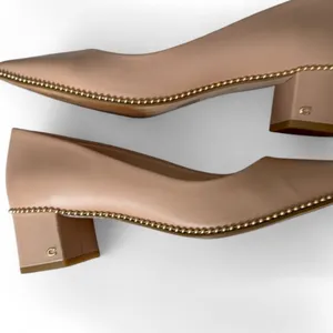 Coach Pointed Low Block Heel Pumps in Tan with Beaded Trim thumbnail 4
