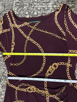 Lauren Ralph Lauren Women’s Size 6 Burgundy Gold Chain Link Print Sheath Dress thumbnail 8