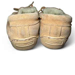 Minnetonka Women’s faux fur Lined Moccasin Slippers Size 7 Tan Suede Indoor Out thumbnail 5