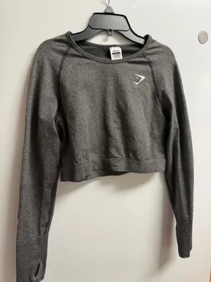 Grey Gymshark Crop Long Sleeve Top thumbnail 1