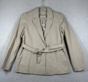 Madewell MD255 Linen Blend Belted Blazer Jacket Beige XXS New‎ thumbnail 1