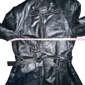 VTG Outbrook Womens Black Genuine Leather Zipper Lined‎ Belted Waist Jacket Sz L thumbnail 6