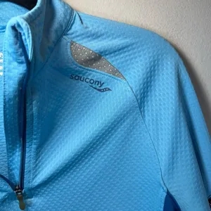 Saucony Athletic 1/4 Zip Pullover Shirt Blue Running Reflective Zip Pocket Small thumbnail 5