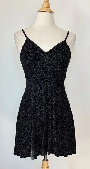 Vintage 90s Black and Silver Sparkle Mini Cocktail Dress thumbnail 1