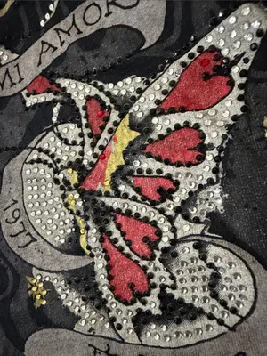 Ed Hardy Black Crop Baby Doll Tee with Red Butterfly & Gold Script thumbnail 3