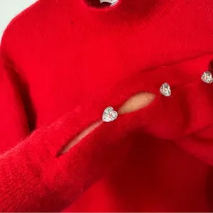 NWT & Other Stories Red Mohair Wool Rhinestone Cropped Sweater XS thumbnail 3