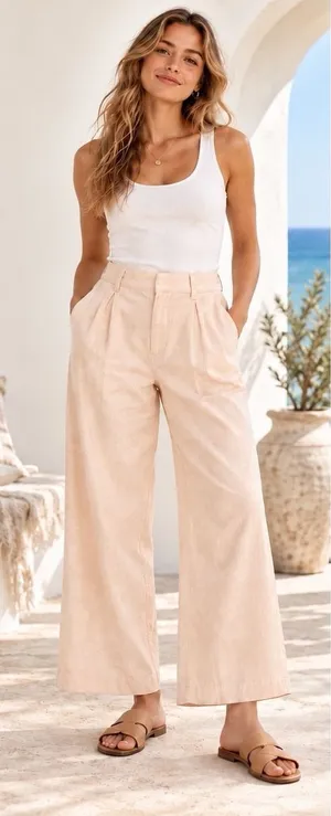 Abercrombie & Fitch Womens S Short Linen Blend Wide Leg Pants Peach High Rise thumbnail 1