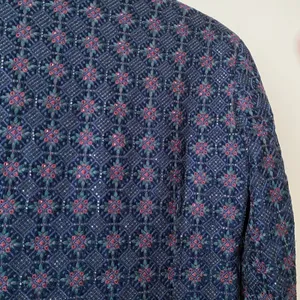 Laromani Blue Embroidered Sequin‎ Sherwani Nehru Collar Long Jacket Coat thumbnail 6