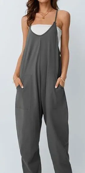 Grey Loose Fit Overalls Gray Size L thumbnail 1