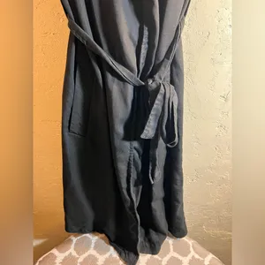 Zara Black Collared Mini Dress M trench duster wrap pockets thumbnail 6